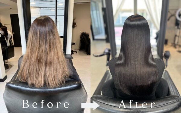 BONDZSALONで行った自然な仕上がりの髪質改善ビフォーアフター