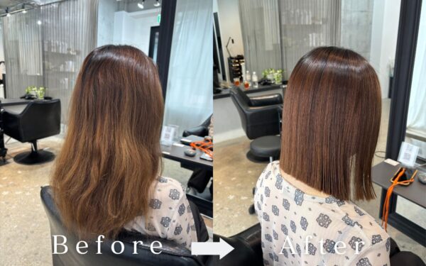 BONDZSALONで行った自然な仕上がりの縮毛矯正ビフォーアフター